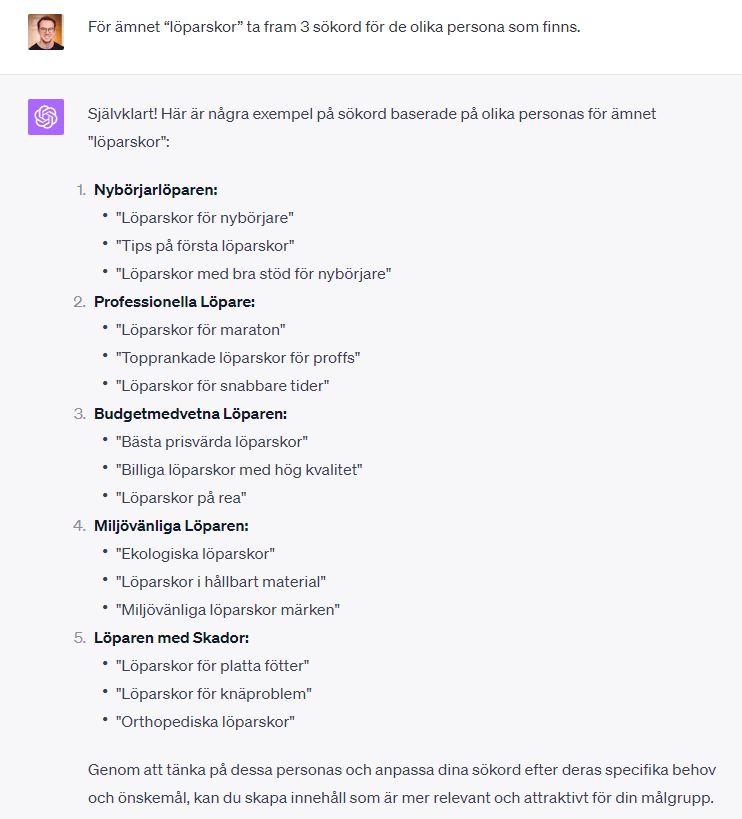 Image 12: ChatGPT prompt - Sökord efter persona