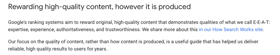 Google Search Central, February 2023: Rewarding high-quality content, however it is produced
