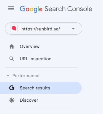Google Search Console menu with Search results selected under Performance